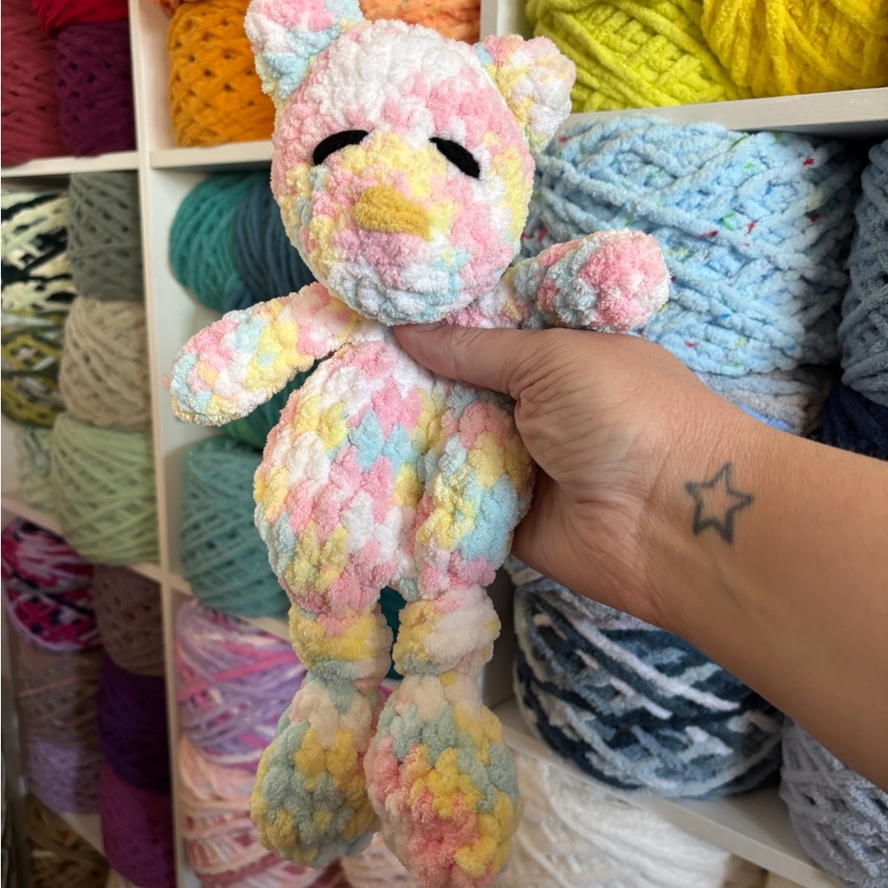 Handmade Crochet mini pastel bear knotted lovey